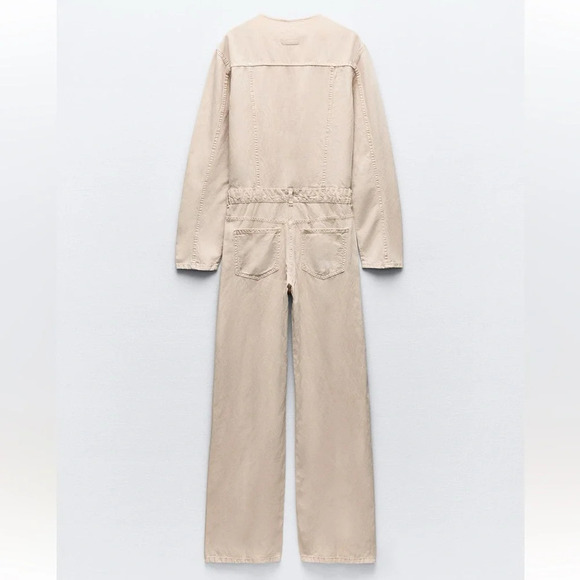 ZARA LONG FLOWY CREAM JUMPSUIT - Picture 2 of 5
